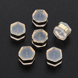 Silicone Ear Nuts, Earring Backs, with Brass Findings, Hexagon, Cadmium Free & Nickel Free & Lead Free, Golden, 6x7x4.5mm, Hole: 0.7mm(SIL-N004-05G-NR)