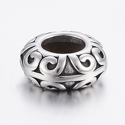 304 Stainless Steel Beads, Large Hole Beads, Rondelle, Antique Silver, 11x5mm, Hole: 5.5mm(STAS-H440-146AS)