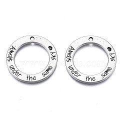 Tibetan Style Alloy Pendants, Cadmium Free & Lead Free, Ring with Words Always Under The Same Sky, Antique Silver, 25x1.5mm, Hole: 1.6mm, about 430pcs/1000g(TIBEP-N008-175)