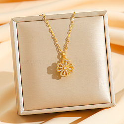 Brass Micro Pave Clear Cubic Zirconia Rotatable Clover Pendant Necklaces, 304 Stainless Steel Dapped Chain Necklaces, Real 18K Gold Plated, 15.83 inch(40.2cm)(NJEW-K280-01G)