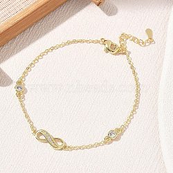 Brass Micro Pave Clear Cubic Zirconia Infinity Link Bracelets, Long-Lasting Plated, Rack Plating, Lead Free & Cadmium Free, Real 18K Gold Plated, 6.69 inch(17cm)(KK-CBA6980-27G)