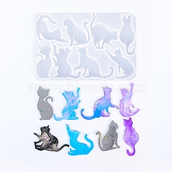 DIY Pendant Silicone Molds, Resin Casting Molds, Cat Shape, White, 140x92x4mm, Hole: 1.6mm, Inner Diameter: 42.5~55x22~55mm(SIMO-P009-C02)