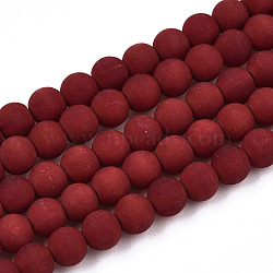 Opaque Glass Beads Strands, Frosted, Round, Dark Red, 4~4.5mm, Hole: 0.8mm, about 97~99pcs/strand, 14.76 inch~14.96 inch(37.5~38cm)(GLAA-T032-P4mm-MD05)