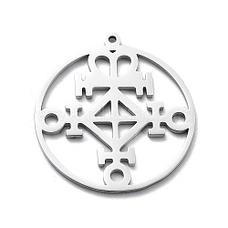 304 Stainless Steel Pendants, Laser Cut, Flat Round with Viking Love Rune Charm, Stainless Steel Color, 22x20x1mm, Hole: 1mm(STAS-D036-09P)