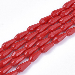 Opaque Solid Color Glass Beads Strands, Imitation Jade, Faceted, Teardrop, Red, 9~10x4mm, Hole: 1mm, about 72pcs/Strand, 26.38~27.17 inch(67~69cm)(GLAA-T009-001A)