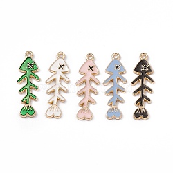 Alloy Enamel Pendants, Fishbone Charm, Light Gold, Mixed Color, 34x11x1.5mm, Hole: 1.6mm(ENAM-C006-01KCG)