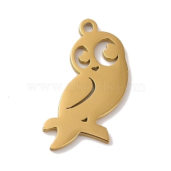 304 Stainless Steel Pendants, Laser Cut, Owl Charm, Real 18K Gold Plated, 16x8x1mm, Hole: 1mm(STAS-U010-04G)