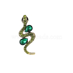 Alloy Rhinestone Brooch for Backpack Clothes, Snake, Fern Green, 60x21mm(PW-WG50F25-02)