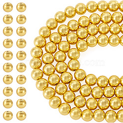 108Pcs 2 Strands Electroplate Glass Beads Strands, Round, Golden Plated, 8x7.5mm, Hole: 1.2mm, about 54pcs/strand, 8.07''(20.5cm)(EGLA-TA0013-58)