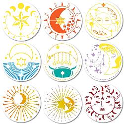 9Pcs 9 Styles PET Plastic Hollow Out Drawing Painting Stencils Templates, Round, Moon, 300mm, 1pc/style(DIY-WH0492-001)