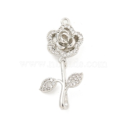 Brass Micro Pave Clear Cubic Zirconia Pendants, Flower, Platinum, 31x14x6mm, Hole: 1.2mm(KK-B096-03P)