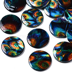 Printed Natural Freshwater Shell Beads, Flat Round, Colorful, 20x3~4mm, Hole: 0.8mm(SHEL-N026-144)