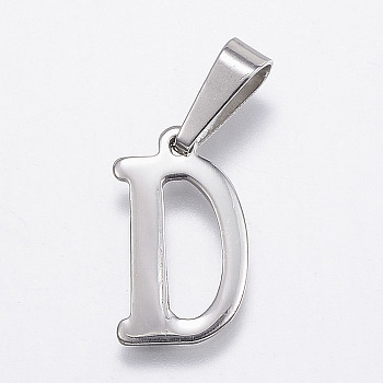 304 Stainless Steel Pendants, Letter.D, 18x11x1mm, Hole: 3.5x9mm