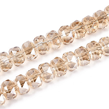 Electroplate Glass Beads Strands, Rondelle, Faceted, AB Plated, Bisque, 7~8x4.5~5mm, Hole: 1.2~1.4mm, about 79~81pcs/strand, 15.35~15.94''(39~40.5cm)