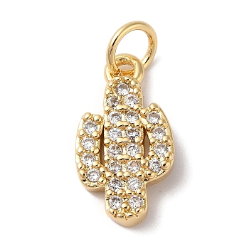 Rack Plating Brass & Cubic Zirconia Pendants, Cadmium Free & Lead Free, Long-Lasting Plated, Cactus, with Jump Ring, Real 18K Gold Plated, 15x8x3mm, Hole: 5mm