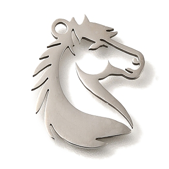 201 Stainless Steel Pendants, Horse Charms, Stainless Steel Color, 17.5x15.5x1mm, Hole: 1.5mm