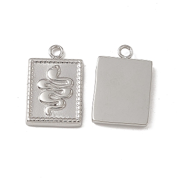 201 Stainless Steel Pendants, Rectangle with Snake Charm, Stainless Steel Color, 16x10.5x2mm, Hole: 1.5mm