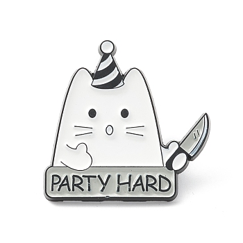 Word Party Hard Alloy Brooch, Cat with Knife Lapel Pin for Backpack Clothes, Electrophoresis Black, White, 28x28x1.5mm, Pin: 1mm
