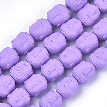 Spray Painted Non-magnetic Synthetic Hematite Beads Strands, Matte Style, Buddha Head, Violet, 10x9x7.5mm, Hole: 1mm, about 39pcs/strand, 15.7 inch