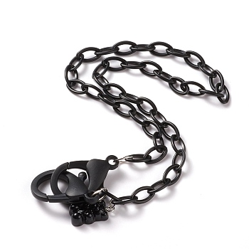 Personalized ABS Plastic Cable Chain Necklaces, Eyeglass Chains, Handbag Chains, with Plastic Lobster Claw Clasps and Resin Bear Pendants, Black, 19-1/8 inch(48.5cm)