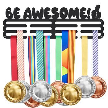 Fashion Iron Medal Hanger Holder Display Wall Rack, with Screws, Word Be Awesome, Thumbs Up Sign, 150x400mm