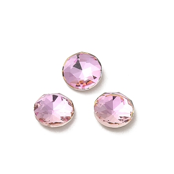 Glass Rhinestone Cabochons, Point Back & Back Plated, Faceted, Flat Round, Light Rose, 6x2.7mm
