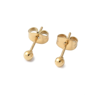 304 Stainless Steel Stud Earrings for Women, Round, Golden, 3mm