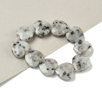 Natural Sesame Jasper/Kiwi Jasper Beads Strands, Faceted, Heart, 14.5~15x15~15.5x5.5~6mm, Hole: 1mm, about 10pcs/strand, 5.51~5.71''(14~14.5cm)