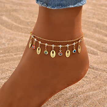 Fashionable Evil Eye Charms Anklet for Women, 18K Gold Plated, 8-5/8 inch(22cm)