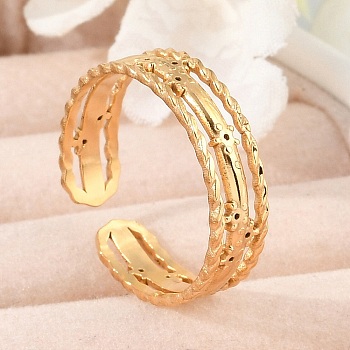 304 Stainless Steel Open Cuff Rings for Women, Real 18K Gold Plated, 5.5mm, Adjustable