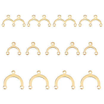 Vacuum Plating 304 Stainless Steel Chandelier Components Links, Arch Shape, Golden, 8.5x17x0.5mm, Hole: 1mm &  8.5x9.5x0.5mm, Hole: 1mm &14.5x16x0.5mm, Hole: 1.5mm, 10pcs/size, 30pcs/box