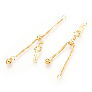 925 Sterling Silver Universal Chain Extender, with S925 Stamp, with Clasps & Curb Chains, Real 18K Gold Plated, 44mm, Links: 53x1x1mm; Clasps: 7.5x6x1mm; Heart: 6×4×3mm, Label: 8x3x0.5mm.