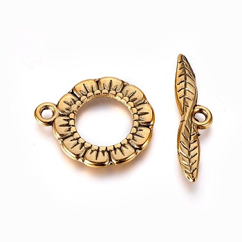 Tibetan Style Toggle Clasps, Flat Ring, Lead Free and Cadmium Free, Antique Golden, 24x17x2mm, Hole: 2mm