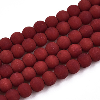 Opaque Glass Beads Strands, Frosted, Round, Dark Red, 4~4.5mm, Hole: 0.8mm, about 97~99pcs/strand, 14.76 inch~14.96 inch(37.5~38cm)