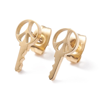 Key Shape 304 Stainless Steel Stud Earrings for Women, Golden, 11.5x5.5mm, Pin: 0.7mm