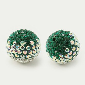 Austrian Crystal Beads, Pave Ball Beads, with Polymer Clay inside, Round, 205_Emerald, 10mm, Hole: 1mm