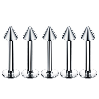 304 Stainless Steel Cone Internally Threaded Labrets for Women Men, Stainless Steel Color, Pin: 1.2x10mm, Head: 3mm