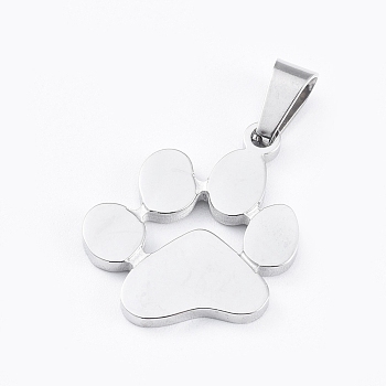 304 Stainless Steel Pendants, Dog Paw Prints, Stainless Steel Color, 22.7x19x1.7mm, Hole: 2.7~3.6x7.5mm