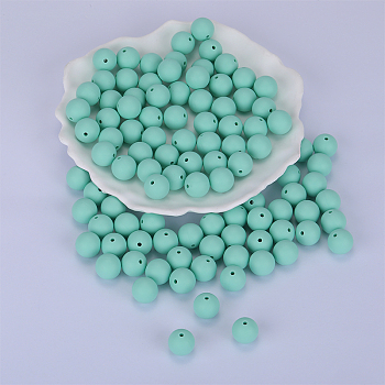 Round Silicone Focal Beads, Chewing Beads For Teethers, DIY Nursing Necklaces Making, Aquamarine, 15mm, Hole: 2mm