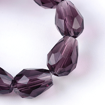 Transparent Glass Bead Strands, Faceted Teardrop, Purple, 8x6mm, Hole: 1mm, about 65pcs/strand, 17.99 inch(45.7cm)