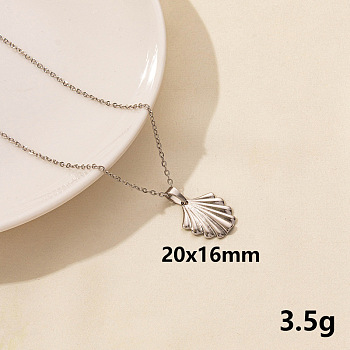 304 Stainless Steel Shell Shape Pendant Necklaces, Cable Chain Necklaces for Women