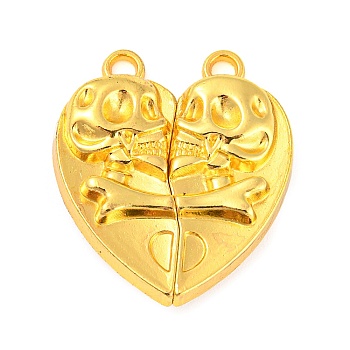 Alloy Magnetic Pendants, Heart with Skull, Golden, 27x24x7mm, Hole: 2mm