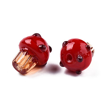 Handmade Bumpy Lampwork Beads, Mushroom, Red, 15x12.5~13mm, Hole: 1.6mm