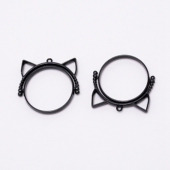 Alloy Open Back Bezel Pendants, Rotatable Pendants, For DIY UV Resin, Epoxy Resin, Pressed Flower Jewelry, Cat Shape, Electrophoresis Black, 32x33x3.7mm, Hole: 1.5mm