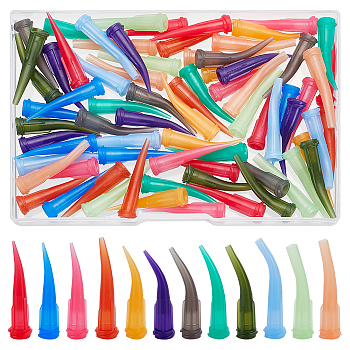 72Pcs 12 Colors Bent Tip Plastic Fluid Precision Blunt Needle Dispense Tips, Glue Dispensing Needles, Mixed Color, 3~3.2x0.75cm, Inner Diameter: 0.025~0.3cm, 6pcs/style