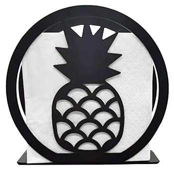 Iron Napkin Holder, Round with Pineapple Pattern, Black, 12x4.3x10.3cm