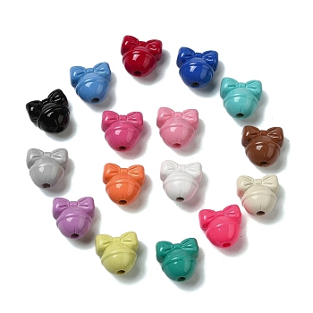 Opaque Baking Paint Acrylic Beads, Bowknot & Bell, Mixed Color, 17x17.5x14.5mm, Hole: 3.5mm