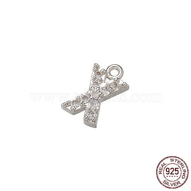 Real Platinum Plated Clear Letter X Sterling Silver+Cubic Zirconia Pendants
