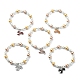 Synthetic Hematite & Glass Pearl Round Beaded Stretch Bracelet with Alloy Enamel Squirrel Charm(BJEW-JB09434)-1