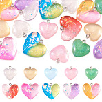 20Pcs 10 Colors Transparent Resin Pendants, Glitter Heart Charms with Platinum Plated Iron Loops, Mixed Color, 18.5~23.5x19~27x6.5~7.5mm, Hole: 2mm, 2pcs/color(CRES-TA0001-43)
